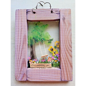 Picture-Handcrafted Reclaimed Wood-Painted Glass-3D Wood Swing